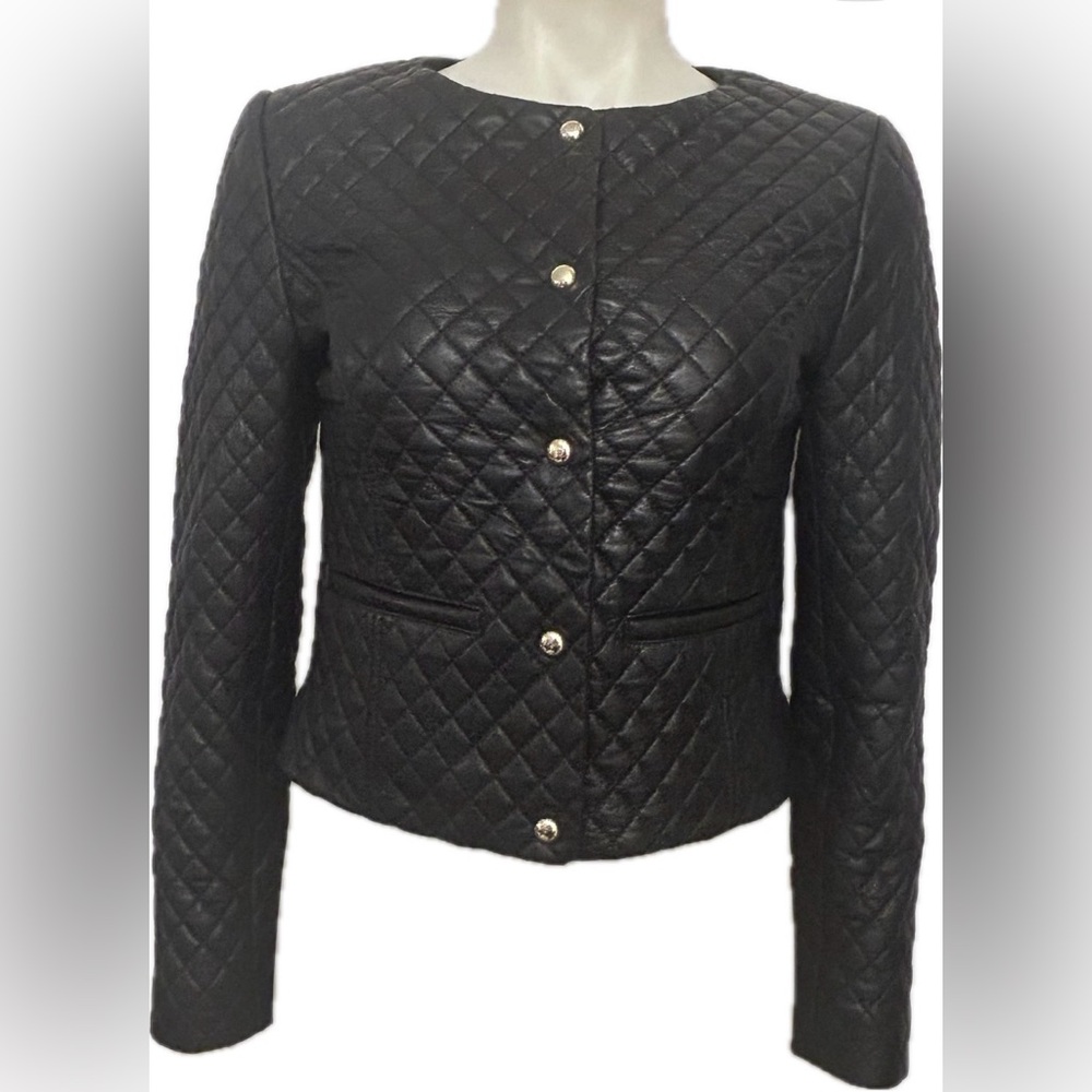 🆕Naf Naf XS Women’s Quilted Black Leather Jacket